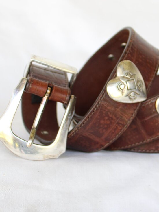 Brighton leather Silver Tone Medallion heart Concho Belt Cowgirl Southwest L - Picture 3 of 9